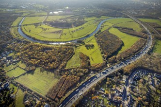 Aerial view, Styrumer Ruhrbogen, Ruhrwiesen, landfill Kolkerhofweg, city triangle