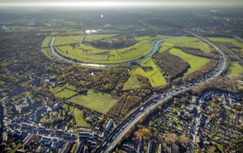 Aerial view, Styrumer Ruhrbogen, Ruhrwiesen, landfill Kolkerhofweg, city triangle