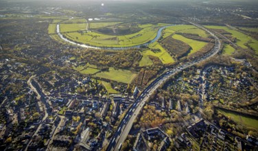 Aerial view, Styrumer Ruhrbogen, Ruhrwiesen, landfill Kolkerhofweg, city triangle