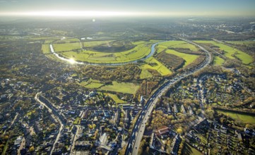 Aerial view, Styrumer Ruhrbogen, Ruhrwiesen, landfill Kolkerhofweg, city triangle
