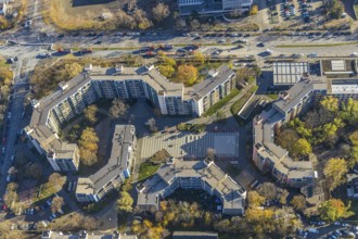 Aerial view, City-West new home, high-rise buildings Bebelstraße, Oberhausen, Ruhr area, North