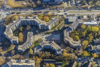 Aerial view, City-West new home, high-rise buildings Bebelstraße, Oberhausen, Ruhr area, North