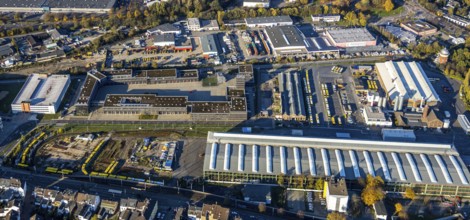 Aerial view, Depot Ruhrbahn GmbH, Alte Dreherei, fire brigade, Broich - Ost, Mülheim an der Ruhr,