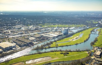 Aerial view, industrial area Broich Castle and Gerwegegebiet Hafen Nord, Linksruhr, Mülheim an der