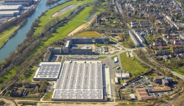 Aerial photograph, ALDI SOUTH Group, expansion stages, new building, Styrum, Mülheim an der Ruhr,
