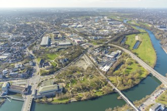Aerial view, industrial area Schloss Broich and Gerwegegebiet Hafen Nord, Schloss Broich, civic