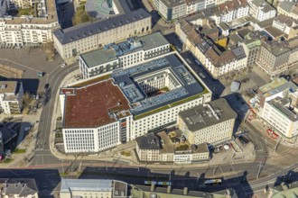 Aerial view, Ruhrbania in the city centre of Mülheim, Ruhr, Ruhr valley, town hall,