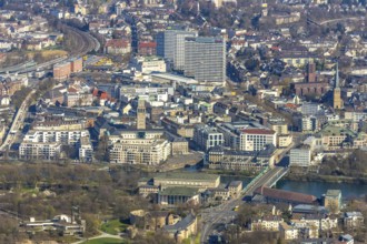 Aerial view, Ruhrbania in the city centre of Mülheim, Ruhr, Ruhr valley, town hall,