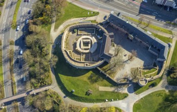 Aerial photo, Broich Castle, left, Ruhr, perpendicular, view, Mülheim an der Ruhr, Ruhr area, North