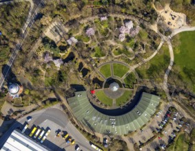 Aerial view, Park at Broich Castle, Alter Ringlokschuppen, cultural centre, playgrounds, Linksruhr,