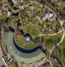 Aerial view, Park at Broich Castle, Alter Ringlokschuppen, cultural centre, playgrounds, Linksruhr,