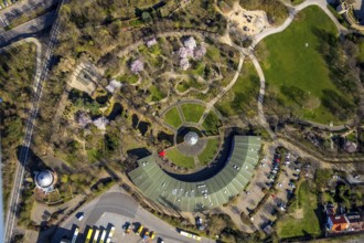 Aerial view, Park at Broich Castle, Alter Ringlokschuppen, cultural centre, playgrounds, Linksruhr,