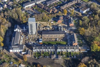 Aerial view, construction site, housing estate Am Schacht IV, Klosterhardt, Oberhausen, Ruhr area,
