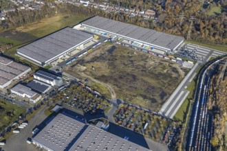 Aerial view, industrial estate Im Lekkerland, Geodis Logistik, Lekkerland, SEGRO Logistics Park,