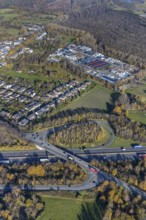 Aerial view, industrial area Im Venn, Sterkrader Venn, motorway A2 junction