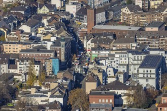 Aerial view, catholic church St. Clemens, Grosser Markt, market stalls, Sterkrade Mitte,