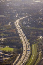 Aerial view, motorway A3, junction Oberhausen-Holten, Buschhausen, Oberhausen, Ruhr area, North