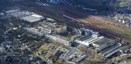 Aerial view, Quartier231 Businesspark, freight yard Oberhausen West, Oberhausen, Ruhr area, North
