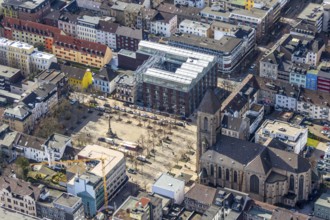 Aerial view, Altmarkt, Job Centre with rooftop greenhouse, Catholic Church at Altmarkt, Victory