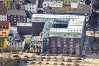 Aerial view, Altmarkt, job centre with rooftop greenhouse, Oberhausen, Ruhr area, North
