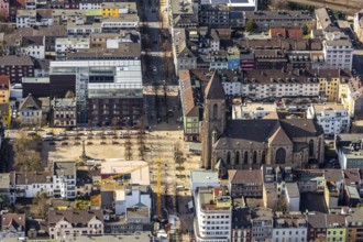 Aerial view, Altmarkt, Job Centre with rooftop greenhouse, Catholic Church at Altmarkt, Victory