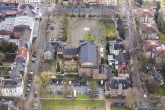 Aerial view, Ebertbad, Theater Oberhausen, Will-Quadflieg-Platz, Marienviertel, Oberhausen, Ruhr