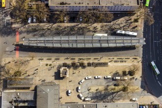 Aerial view, Oberhausen main station, bus station, Oberhausen, Ruhr area, North Rhine-Westphalia,