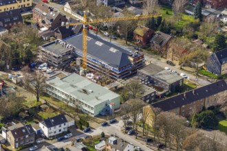 Aerial view, former secondary school Eisenheim, construction area new building Robert-Koch-Schule,