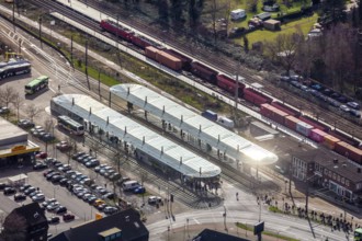 Aerial view, Oberhausen-Sterkrade railway station, public transport, bus stop, bus stop canopy,