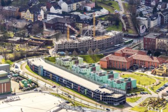 Aerial view, Gute Hoffnung residential complex, Reinholf-Krohn-Park, car park Technisches Kaufhaus,