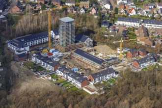 Aerial view, construction site residential area and commercial areas in Lebenspark Schacht IV, Zum