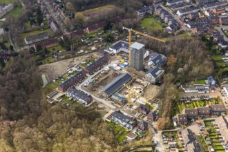 Aerial view, construction site residential area and commercial areas in Lebenspark Schacht IV, Zum
