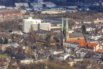 Aerial view, Catholic parish church St. Marien, employment agency and job centre Oberhausen,