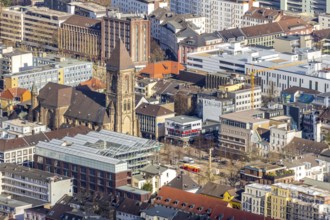 Aerial view, Altmarkt, Job Centre with rooftop greenhouse, Catholic Church at Altmarkt, Victory