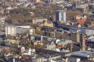 Aerial view, city view, Hans-Böckler-Berufskolleg high-rise building, Oberhausen district court,