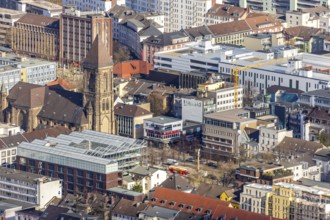 Aerial view, Altmarkt, Job Centre with rooftop greenhouse, Catholic Church at Altmarkt, Victory