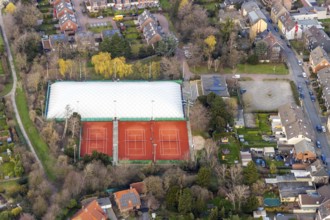 Aerial view, tennis facility Tennis Club Babcock 1975, Alstaden, Oberhausen, Ruhr area, North