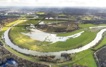 Aerial view, Styrumer Ruhrbogen, landfill Kolkerhofweg, city triangle Duisburg-Oberhausen-Mülheim,
