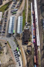 Aerial view, Oberhausen-Sterkrade railway station, public transport, bus stop, bus stop canopy,