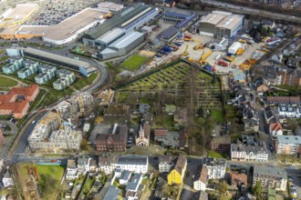 Aerial view, construction site new building Steinbrinkstraße Eugen-Zur-Nieden-Ring, Friedenskirche,