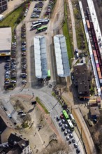 Aerial view, Oberhausen-Sterkrade railway station, public transport, bus stop, bus stop canopy,