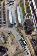 Aerial view, Oberhausen-Sterkrade railway station, public transport, bus stop, bus stop canopy,