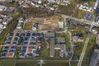 Aerial view, winding tower Osterfeld colliery pit Â½, new residential complex for senior citizens,