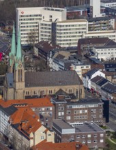 Aerial view, Catholic parish church St. Marien, employment agency and job centre Oberhausen,
