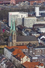 Aerial view, Catholic parish church St. Marien, employment agency and job centre Oberhausen,