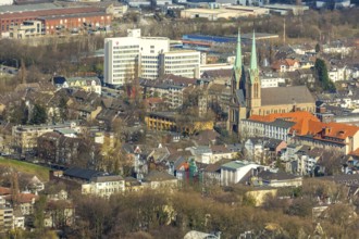 Aerial view, Catholic parish church St. Marien, employment agency and job centre Oberhausen,