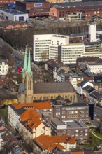 Aerial view, Catholic parish church St. Marien, employment agency and job centre Oberhausen,