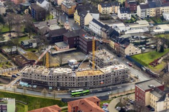 Aerial view, construction site new building Steinbrinkstraße Eugen-Zur-Nieden-Ring, Friedenskirche,