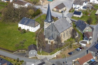 Aerial view, St. Martinus Catholic Church, St. Martinus Catholic Parish Office, Hellefeld, Sundern,
