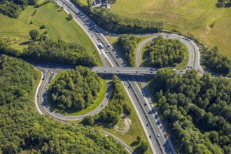 Aerial view, motorway A43, motorway junction Sprockhövel, Hiddinghausen, Sprockhövel, Ruhr area,